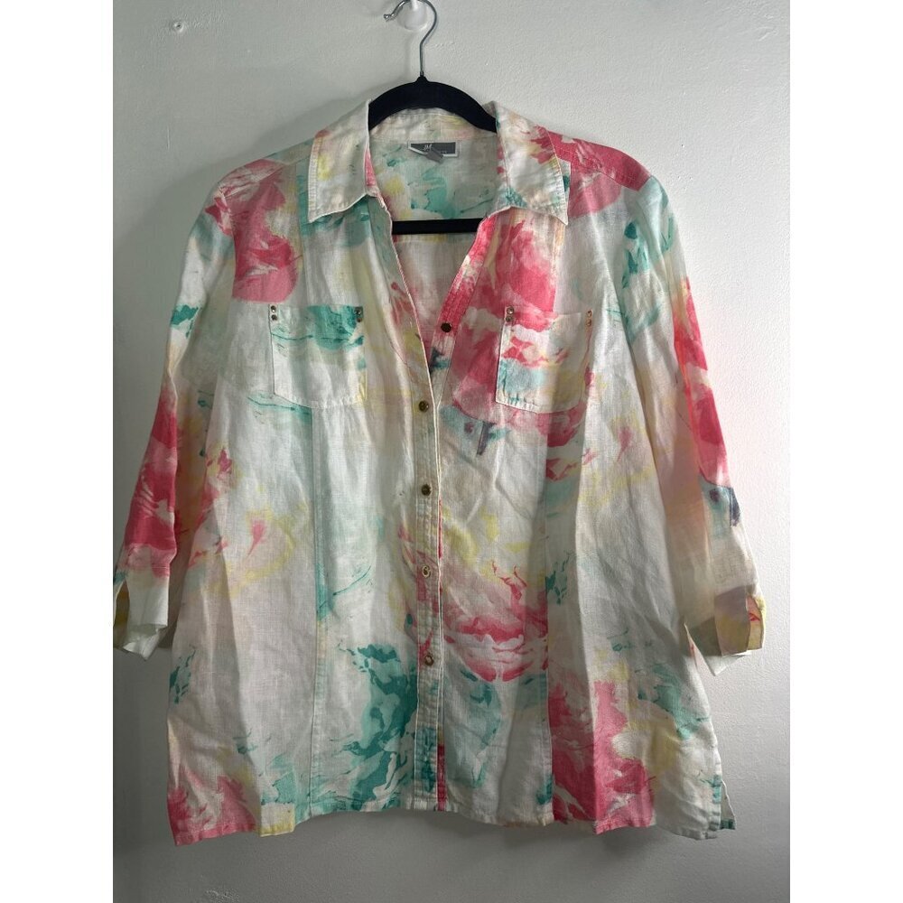 Floral Linen-Like Blouse Women’s Size 12P Simple Feminine Cottagecore Coquette